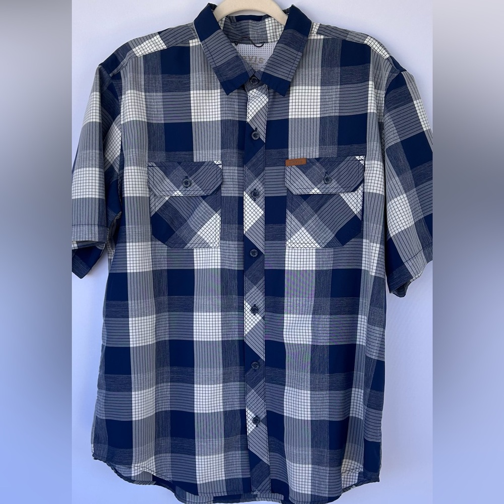 Orvis Men’s Classic Coll. Short Sleeve‎ Woven Tech Shirt Blue/White Plaid Size X